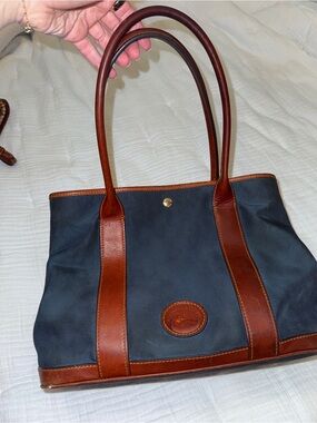 Dooney and Bourke vintage Classic Navy nylon and Brown Leather Tote Bag